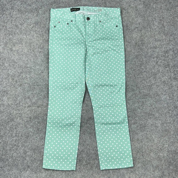 J Crew Jeans Womens 28 Mint Green Cropped‎ Matchstick Polka Dot Denim Pants NEW - Picture 1 of 13